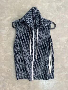 Vintage Dior Sleeveless Monogram Zip Hoodie in Black and Gray